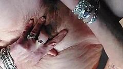 german granny stuffs hairy pussy with dildo cucumber