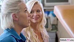 lesbian doctor licks teen while milf watches