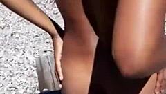 Fisherman showers dirty ebony stripper outdoors