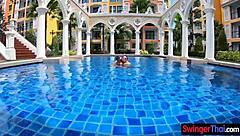 Thai girlfriend with big boobs gets fucked hard after a day in the pool