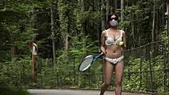 Big-breasted tennis star flaunts her natural assets