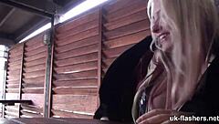 Busty British MILF flashes her big boobs
