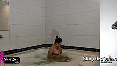 Brazilian babe Mary Redqueen Belfort gets her hair eaten by a young college boy in motel bathtub