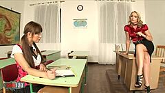 Threesome with a hot blonde schoolgirl and her teacher
