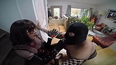 Tomatoes in ass of a submissive shemale
