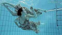 Two sexy hairy beauties explore their sexuality in the pool