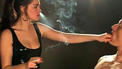 Smoking hot brunette gets dominated in tuxedo