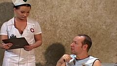 Hairless nurse Katja Kassin gets her small tits and ass worshipped