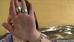 Amateur gay rubbing his balls in the open air