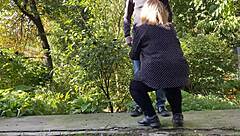 Chubby milf enjoys pissing and licking in public
