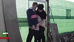 Hot brunette gives a sensual blowjob and gets cummed on in the great outdoors