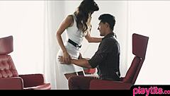 Slow Sensual Footjob and Romantic Fuck with a Brunette Pornstar