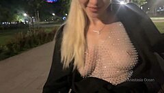 Street pickup turns wild as shameless slut gets boobs kneaded in public park