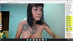 Tattooed Petite Babe Naked in Rocker Cosplay on Cam