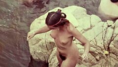 Vintage nudes featuring natural tits and hairy bodies in nature