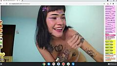 Tattooed Petite Babe Naked in Rocker Cosplay on Cam