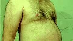 White hair hunk Martin Lavallee nakedly masturbates and displays his cumshot