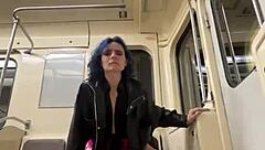 Having public sex in a subway train car, giving blowjobs outdoors.