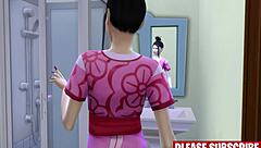 Step son talks to japanese mom after she rests on his bed