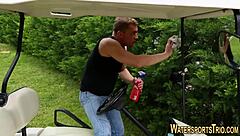 Watch this sucking slut get pee soaked outdoors?