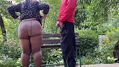 this chubby milf is pissing outdoors in nylon pantyhose, homemade style