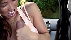Asian Babe Strokes Cock in Car POV