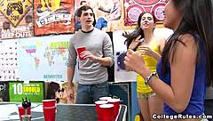 strip beer pong in college dorm