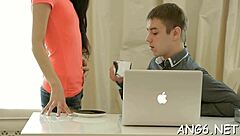 Sultry brunette engineer sucks teen 18+ cock in hardcore doggystyle