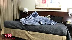 New arrivals in the hotel: Amateur couple with big nipples and natural tits