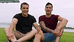 Inked top assfucks tattooed bottom to cumshot