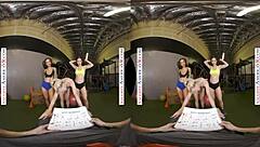 Horny gym trio pumps hard on big dick in 4some!