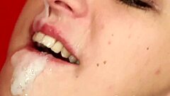 foxy hottie swallows every drop of cum after facial