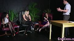 British babes dominate with group blowjobs