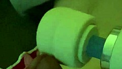 Using magic wand on husband to make him cum, creating a messy but yummy result.