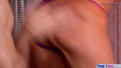 Glamour brunette babe undresses for group blowjob and monster cock banging