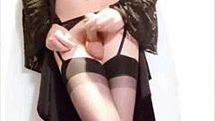 Selena Shemale in High Heels Masturbates to Orgasm