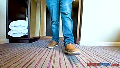 european newbie gets tricked into sucking cock and fingering on reality webcam