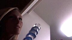 Young girl with blonde hair pleasures herself on camera