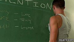 Watch These Guys Deepthroat Big Cocks In Classroom Threesome