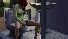 Redhead cartoon girl intensely masturbating in every house room