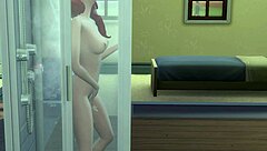 Redhead cartoon girl intensely masturbating in every house room