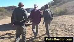 Nasty Border Patrol Surveys Pretty Brunette