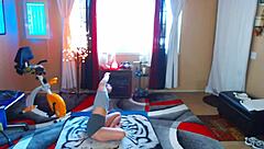 Redhead stretches barefoot in yoga