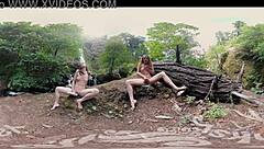 endza and sierra enjoy vr glasses outdoors