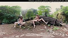 endza and sierra enjoy vr glasses outdoors