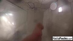 Viking Nadia plays with her pussy in the forest