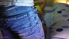 How does busty stepsister teach fucking in parents' bed?