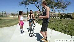 cute asian petite girls in a daring group adventure with tattoos