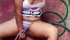 The pumpkin queen fucks with her panties to the side