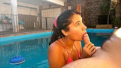Argentinian Amateur Latina Deepthroats Big Cock in Pool Cumshot